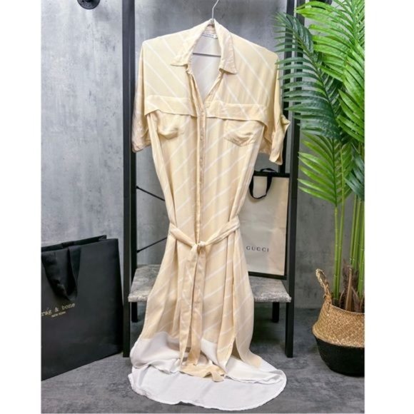 FAITHFUL THE BRAND | Gigi Striped Side Slit Waist Tie Maxi Collared Shirt Dress - Picture 2 of 9